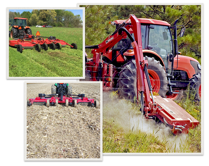 three separate images of Bush Hog Machinery being used