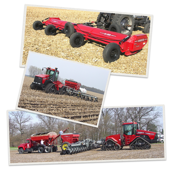 three separate images of Hiniker Machinery being used
